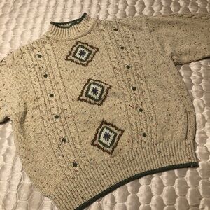 Vintage Lizwear Cable Knit Sweater Southwestern Folk Motif | Chunky Knit